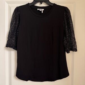 DKNY Black Short-Sleeve Top with Lace Sleeves